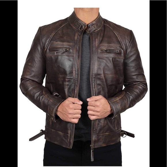 ❤️ Real leather lamb skin brown moto jacket new - Picture 3 of 7
